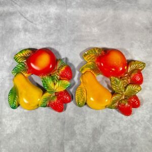 Pear Apple Strawberry Chalkware Kitchen Decor Vintage MCM